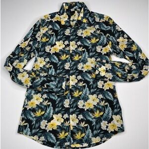 H&M Shirt Button Hawaiian Beach Vacation Floral Tropical Summer Botanical Office